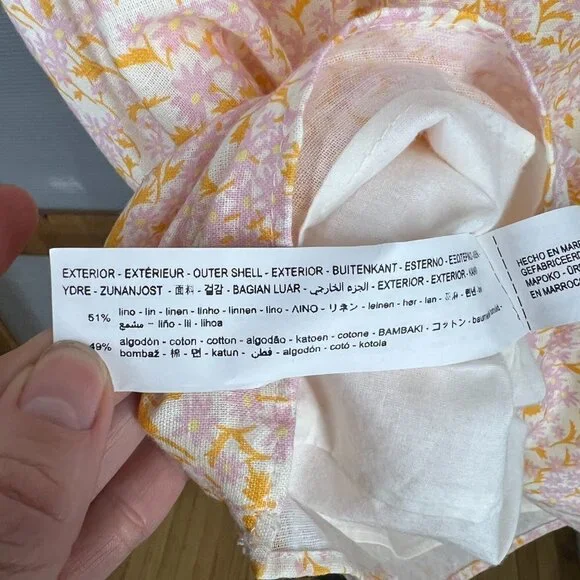 NWT Zara Linen Blend Purple Orange‎ Cream Cut Out Lined Mini Dress Sz L - Picture 12 of 14